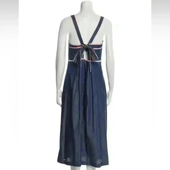 NWT Ted Baker midi Dress denim look square neckline w straps plus free pin! Sz12 - Picture 2 of 8